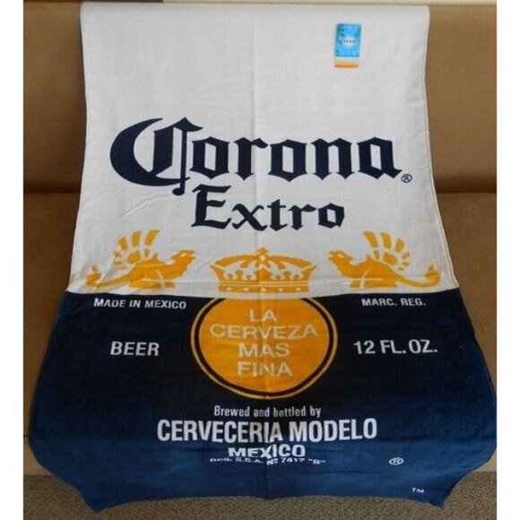 New Corona Extra Bottle Label Beer Beach Bath Pool Gift Towel Cerveza NWT Logo - Picture 2 of 3